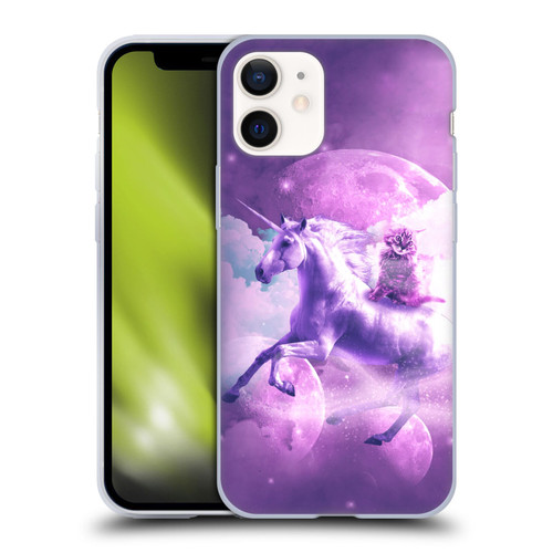 Random Galaxy Space Unicorn Ride Purple Galaxy Cat Soft Gel Case for Apple iPhone 12 Mini