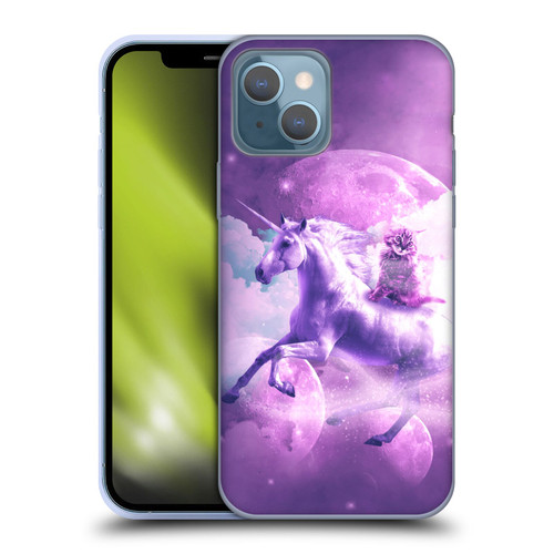 Random Galaxy Space Unicorn Ride Purple Galaxy Cat Soft Gel Case for Apple iPhone 13