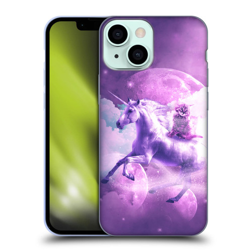 Random Galaxy Space Unicorn Ride Purple Galaxy Cat Soft Gel Case for Apple iPhone 13 Mini