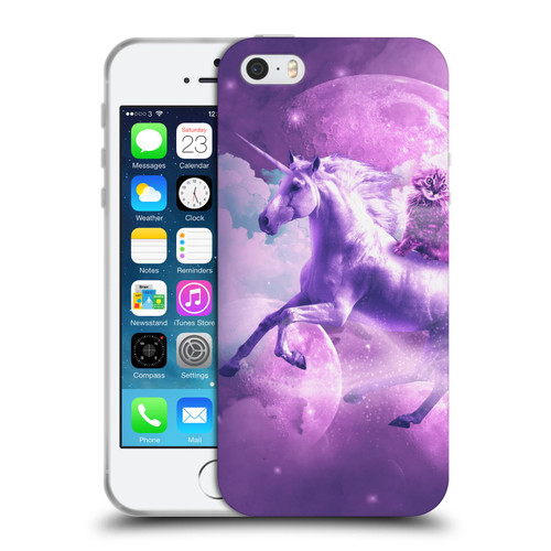 Random Galaxy Space Unicorn Ride Purple Galaxy Cat Soft Gel Case for Apple iPhone 5 / 5s / iPhone SE 2016
