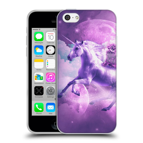 Random Galaxy Space Unicorn Ride Purple Galaxy Cat Soft Gel Case for Apple iPhone 5c
