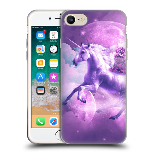 Random Galaxy Space Unicorn Ride Purple Galaxy Cat Soft Gel Case for Apple iPhone 7 / 8 / SE 2020 & 2022