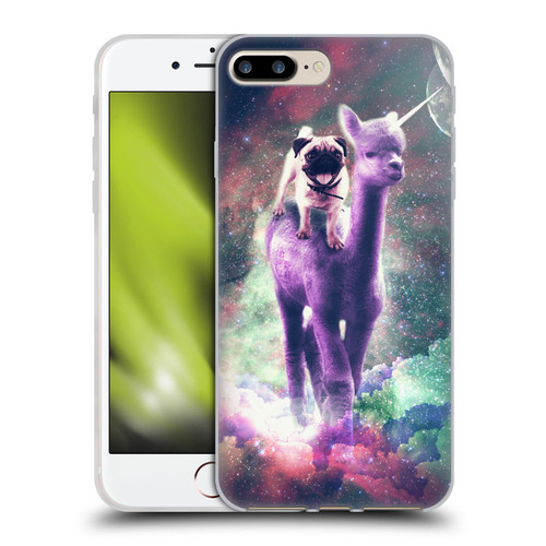 Random Galaxy Space Unicorn Ride Pug Riding Llama Soft Gel Case for Apple iPhone 7 Plus / iPhone 8 Plus