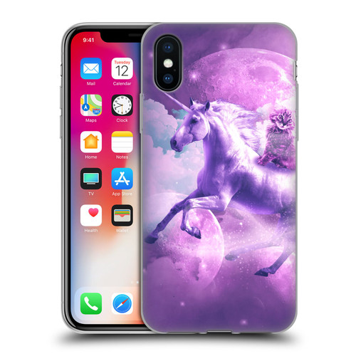 Random Galaxy Space Unicorn Ride Purple Galaxy Cat Soft Gel Case for Apple iPhone X / iPhone XS