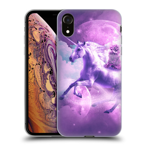 Random Galaxy Space Unicorn Ride Purple Galaxy Cat Soft Gel Case for Apple iPhone XR