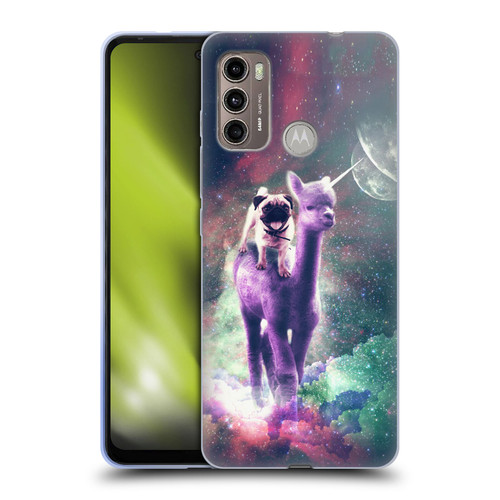 Random Galaxy Space Unicorn Ride Pug Riding Llama Soft Gel Case for Motorola Moto G60 / Moto G40 Fusion