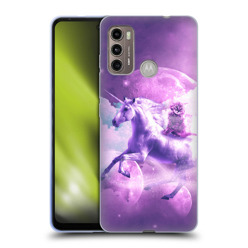 Random Galaxy Space Unicorn Ride Purple Galaxy Cat Soft Gel Case for Motorola Moto G60 / Moto G40 Fusion
