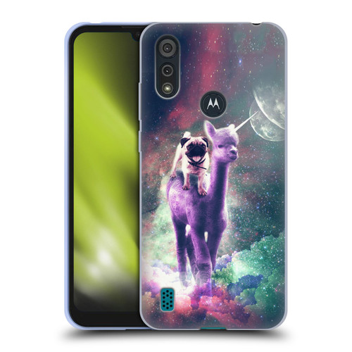 Random Galaxy Space Unicorn Ride Pug Riding Llama Soft Gel Case for Motorola Moto E6s (2020)