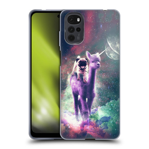 Random Galaxy Space Unicorn Ride Pug Riding Llama Soft Gel Case for Motorola Moto G22