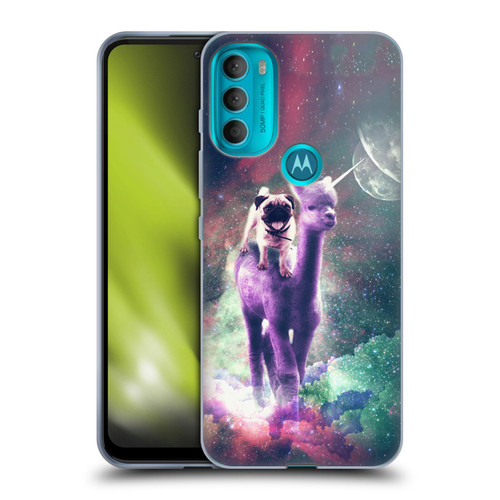 Random Galaxy Space Unicorn Ride Pug Riding Llama Soft Gel Case for Motorola Moto G71 5G