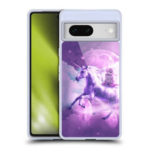 Random Galaxy Space Unicorn Ride Purple Galaxy Cat Soft Gel Case for Google Pixel 7