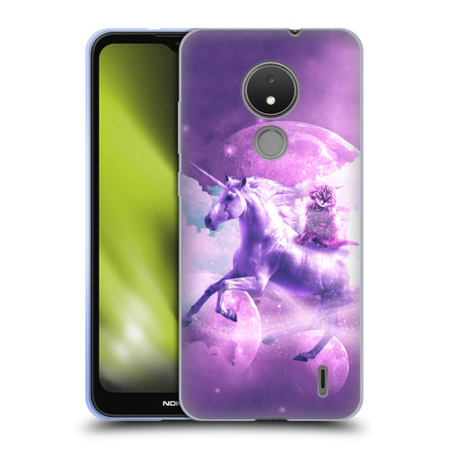 Random Galaxy Space Unicorn Ride Purple Galaxy Cat Soft Gel Case for Nokia C21