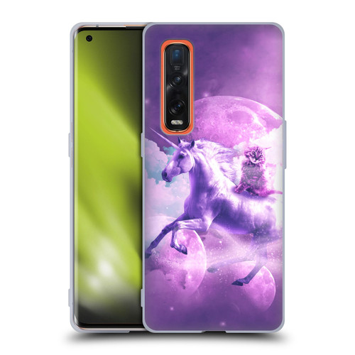 Random Galaxy Space Unicorn Ride Purple Galaxy Cat Soft Gel Case for OPPO Find X2 Pro 5G