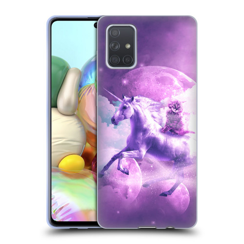 Random Galaxy Space Unicorn Ride Purple Galaxy Cat Soft Gel Case for Samsung Galaxy A71 (2019)