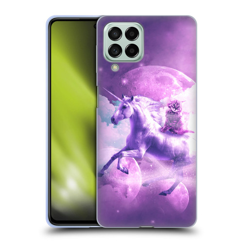 Random Galaxy Space Unicorn Ride Purple Galaxy Cat Soft Gel Case for Samsung Galaxy M53 (2022)