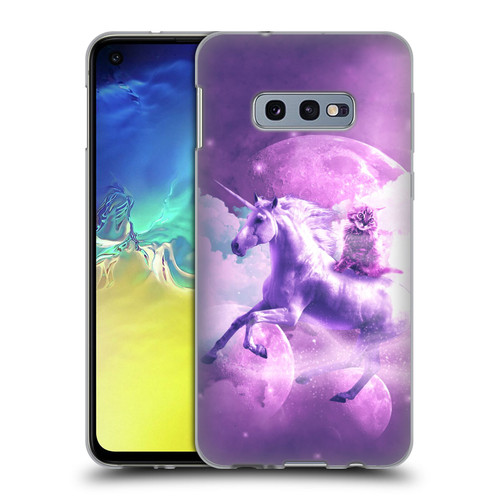 Random Galaxy Space Unicorn Ride Purple Galaxy Cat Soft Gel Case for Samsung Galaxy S10e