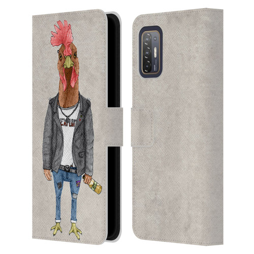 Barruf Animals Punk Rooster Leather Book Wallet Case Cover For HTC Desire 21 Pro 5G