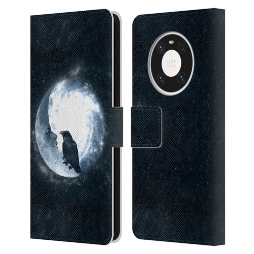 Barruf Animals Crow and Its Moon Leather Book Wallet Case Cover For Huawei Mate 40 Pro 5G