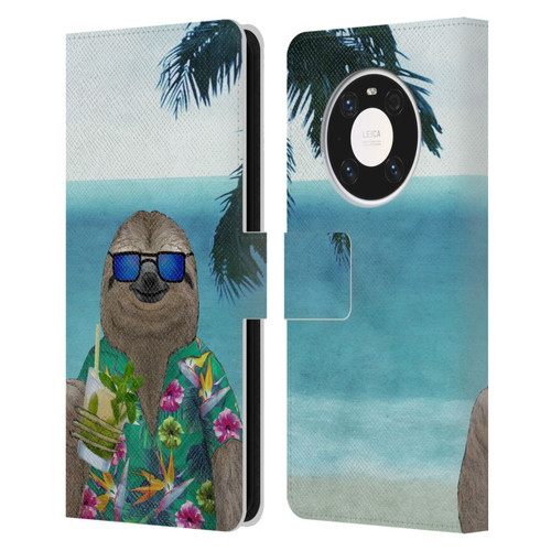 Barruf Animals Sloth In Summer Leather Book Wallet Case Cover For Huawei Mate 40 Pro 5G