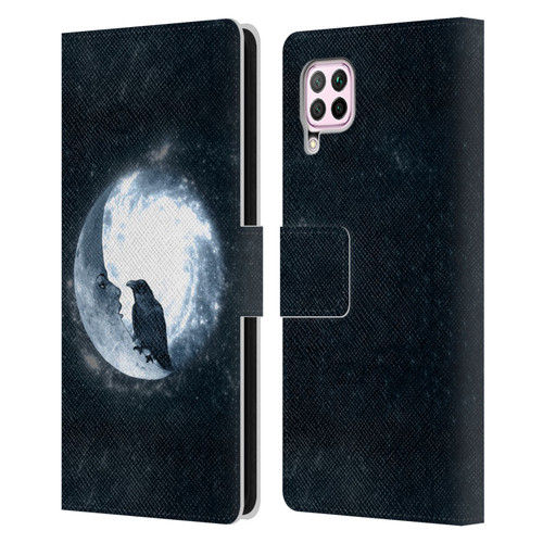 Barruf Animals Crow and Its Moon Leather Book Wallet Case Cover For Huawei Nova 6 SE / P40 Lite