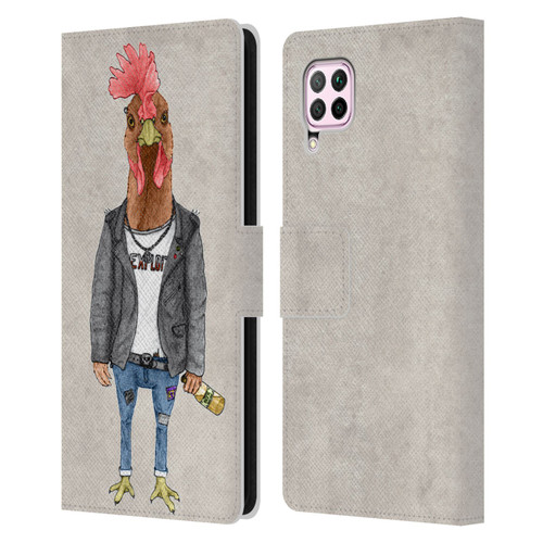 Barruf Animals Punk Rooster Leather Book Wallet Case Cover For Huawei Nova 6 SE / P40 Lite