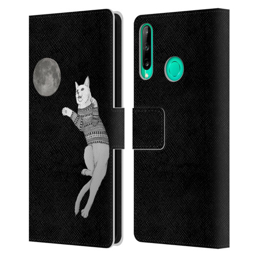 Barruf Animals Cat-ch The Moon Leather Book Wallet Case Cover For Huawei P40 lite E