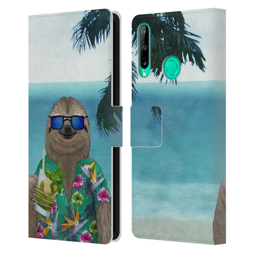 Barruf Animals Sloth In Summer Leather Book Wallet Case Cover For Huawei P40 lite E