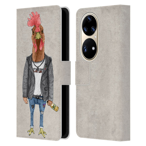 Barruf Animals Punk Rooster Leather Book Wallet Case Cover For Huawei P50 Pro