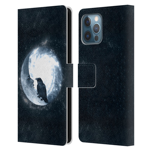 Barruf Animals Crow and Its Moon Leather Book Wallet Case Cover For Apple iPhone 12 Pro Max