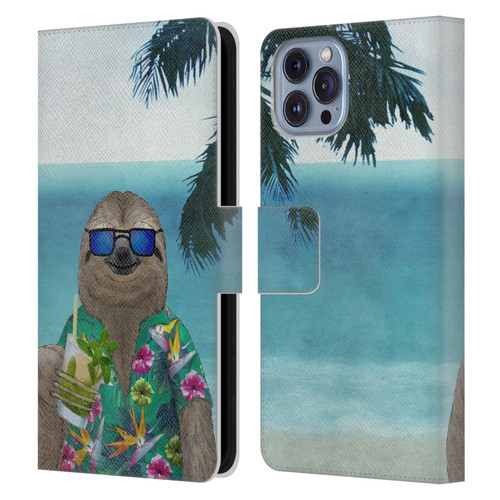 Barruf Animals Sloth In Summer Leather Book Wallet Case Cover For Apple iPhone 14