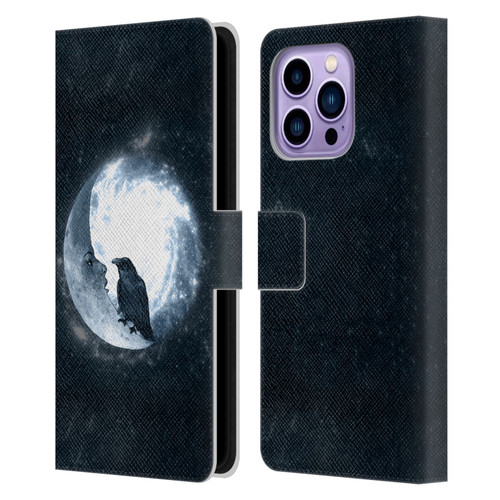 Barruf Animals Crow and Its Moon Leather Book Wallet Case Cover For Apple iPhone 14 Pro Max