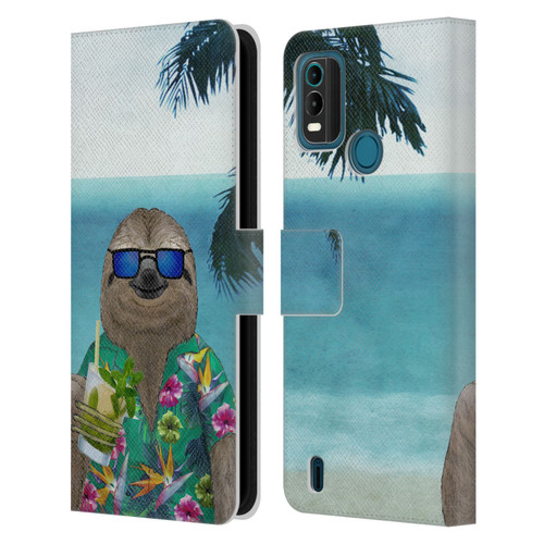 Barruf Animals Sloth In Summer Leather Book Wallet Case Cover For Nokia G11 Plus