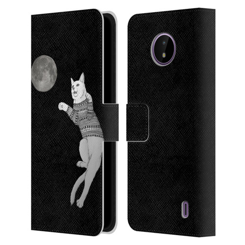 Barruf Animals Cat-ch The Moon Leather Book Wallet Case Cover For Nokia C10 / C20