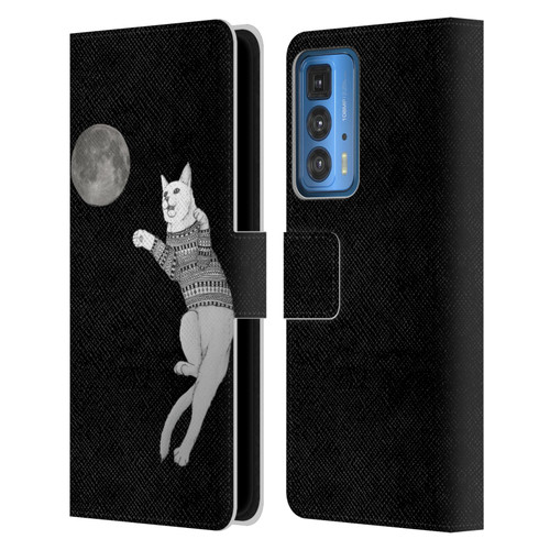 Barruf Animals Cat-ch The Moon Leather Book Wallet Case Cover For Motorola Edge 20 Pro