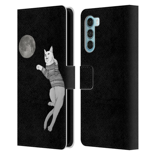 Barruf Animals Cat-ch The Moon Leather Book Wallet Case Cover For Motorola Edge S30 / Moto G200 5G
