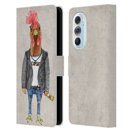 Barruf Animals Punk Rooster Leather Book Wallet Case Cover For Motorola Edge X30
