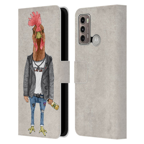 Barruf Animals Punk Rooster Leather Book Wallet Case Cover For Motorola Moto G60 / Moto G40 Fusion