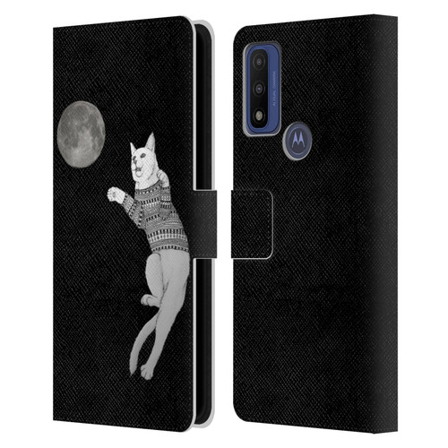 Barruf Animals Cat-ch The Moon Leather Book Wallet Case Cover For Motorola G Pure