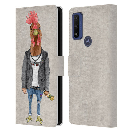 Barruf Animals Punk Rooster Leather Book Wallet Case Cover For Motorola G Pure