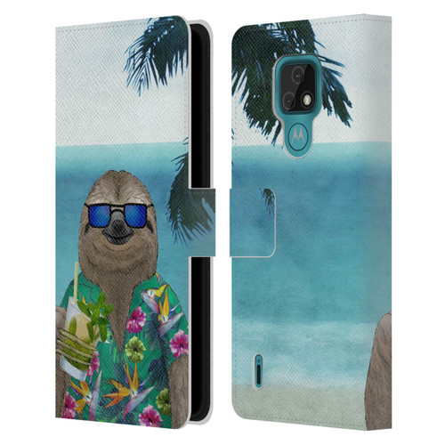 Barruf Animals Sloth In Summer Leather Book Wallet Case Cover For Motorola Moto E7