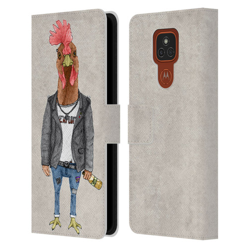 Barruf Animals Punk Rooster Leather Book Wallet Case Cover For Motorola Moto E7 Plus