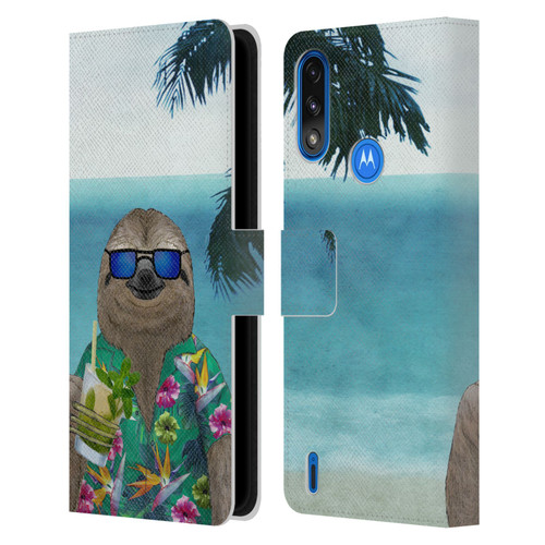 Barruf Animals Sloth In Summer Leather Book Wallet Case Cover For Motorola Moto E7 Power / Moto E7i Power