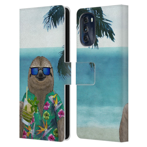 Barruf Animals Sloth In Summer Leather Book Wallet Case Cover For Motorola Moto G (2022)