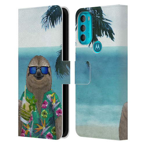 Barruf Animals Sloth In Summer Leather Book Wallet Case Cover For Motorola Moto G71 5G