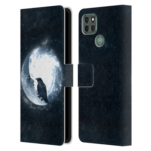 Barruf Animals Crow and Its Moon Leather Book Wallet Case Cover For Motorola Moto G9 Power