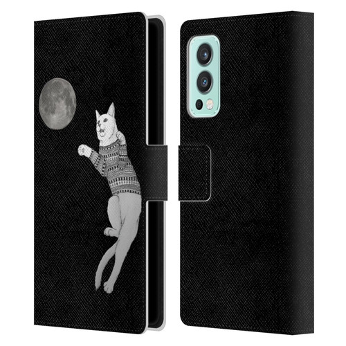 Barruf Animals Cat-ch The Moon Leather Book Wallet Case Cover For OnePlus Nord 2 5G