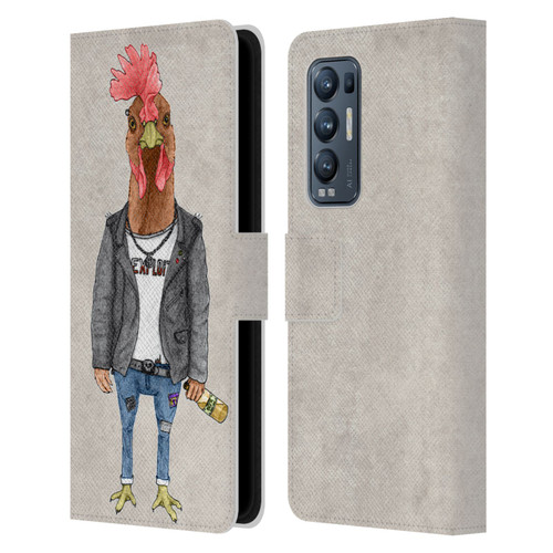 Barruf Animals Punk Rooster Leather Book Wallet Case Cover For OPPO Find X3 Neo / Reno5 Pro+ 5G