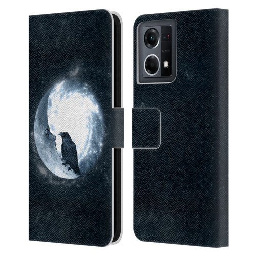 Barruf Animals Crow and Its Moon Leather Book Wallet Case Cover For OPPO Reno8 4G