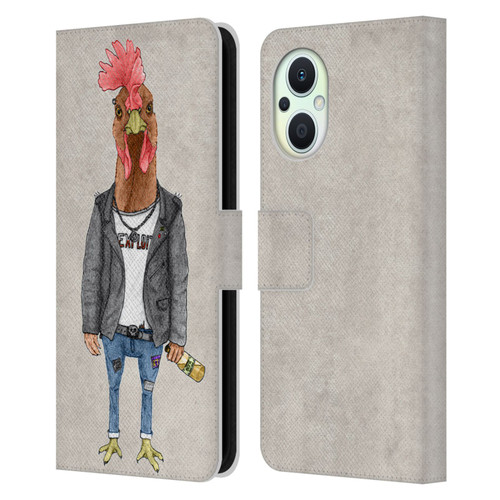 Barruf Animals Punk Rooster Leather Book Wallet Case Cover For OPPO Reno8 Lite