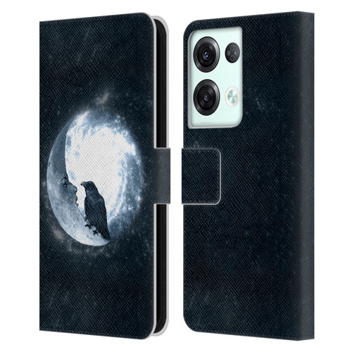 Barruf Animals Crow and Its Moon Leather Book Wallet Case Cover For OPPO Reno8 Pro